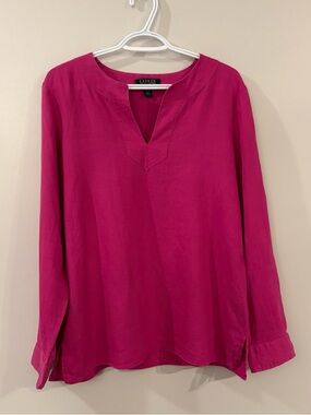 Ralph Lauren linen split v neck blouse